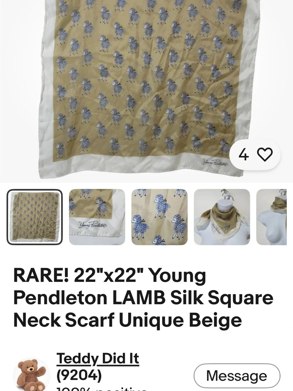 Pendleton Yellow Cream Silk Scarf with Little Lambs Print